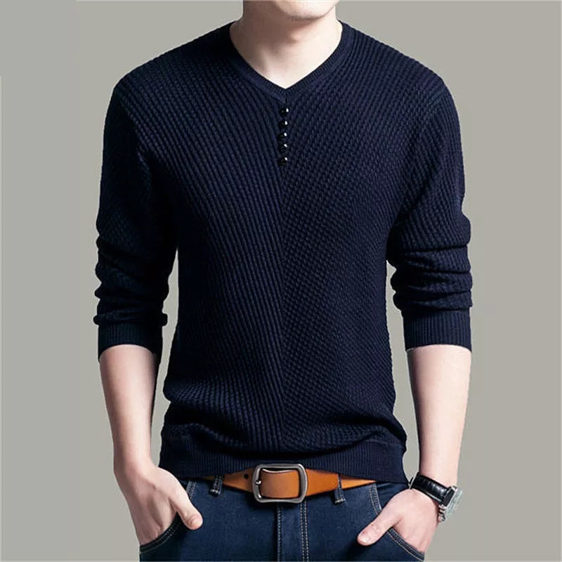 2022New Autumn Sweaters Pullover Men V Neck Men Sweater Casual Long Sleeve Brand Mens Slim Fit Knitted Sweaters Pullovers